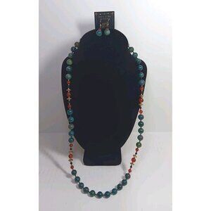 Jewelry Of Bali Agate & Jade Natural Stone Bead 925 Necklace Dangle Earring Set